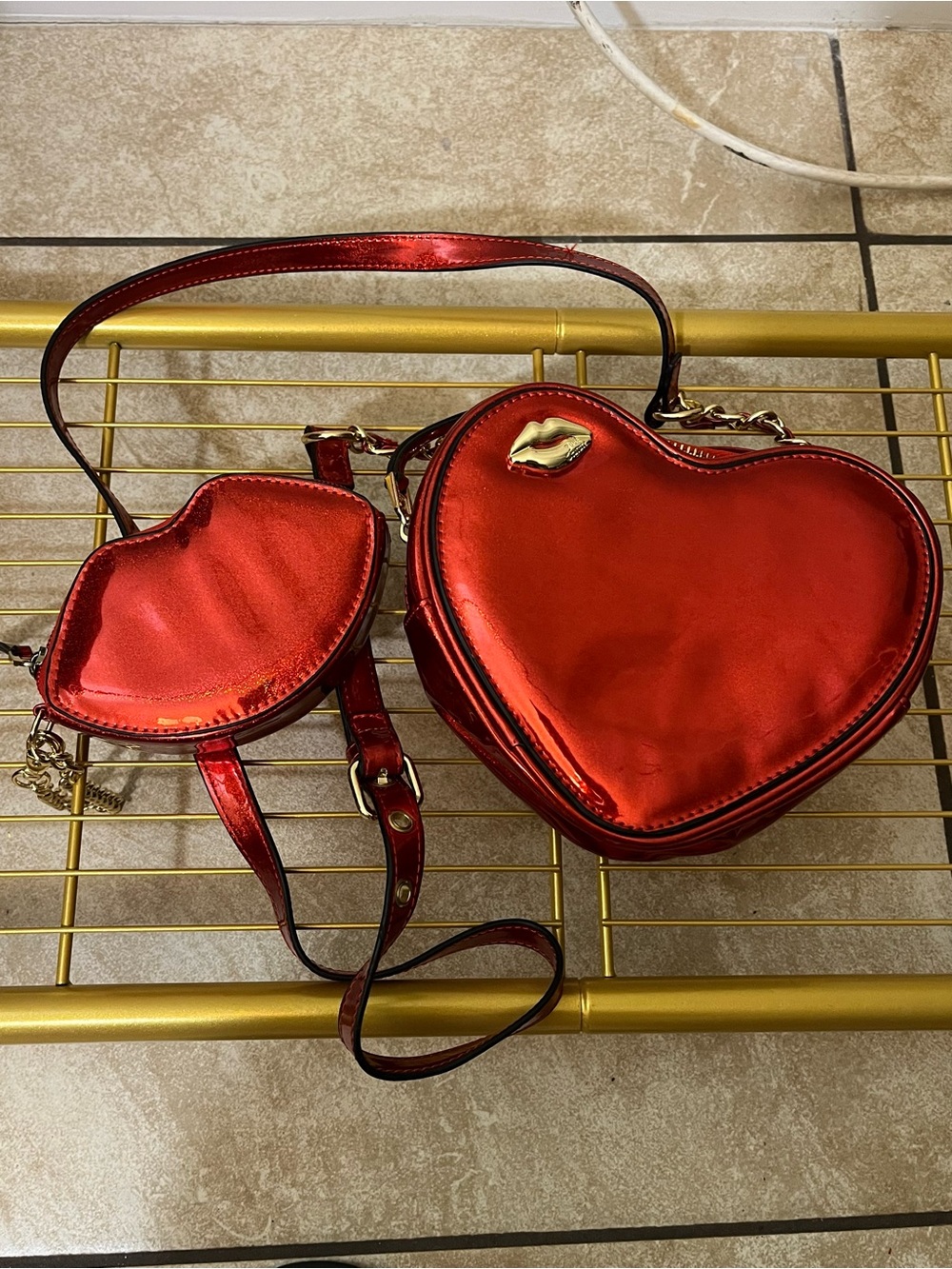 Juicy Couture Red Heart-Shaped Crossbody Bag with Lip Change Purse